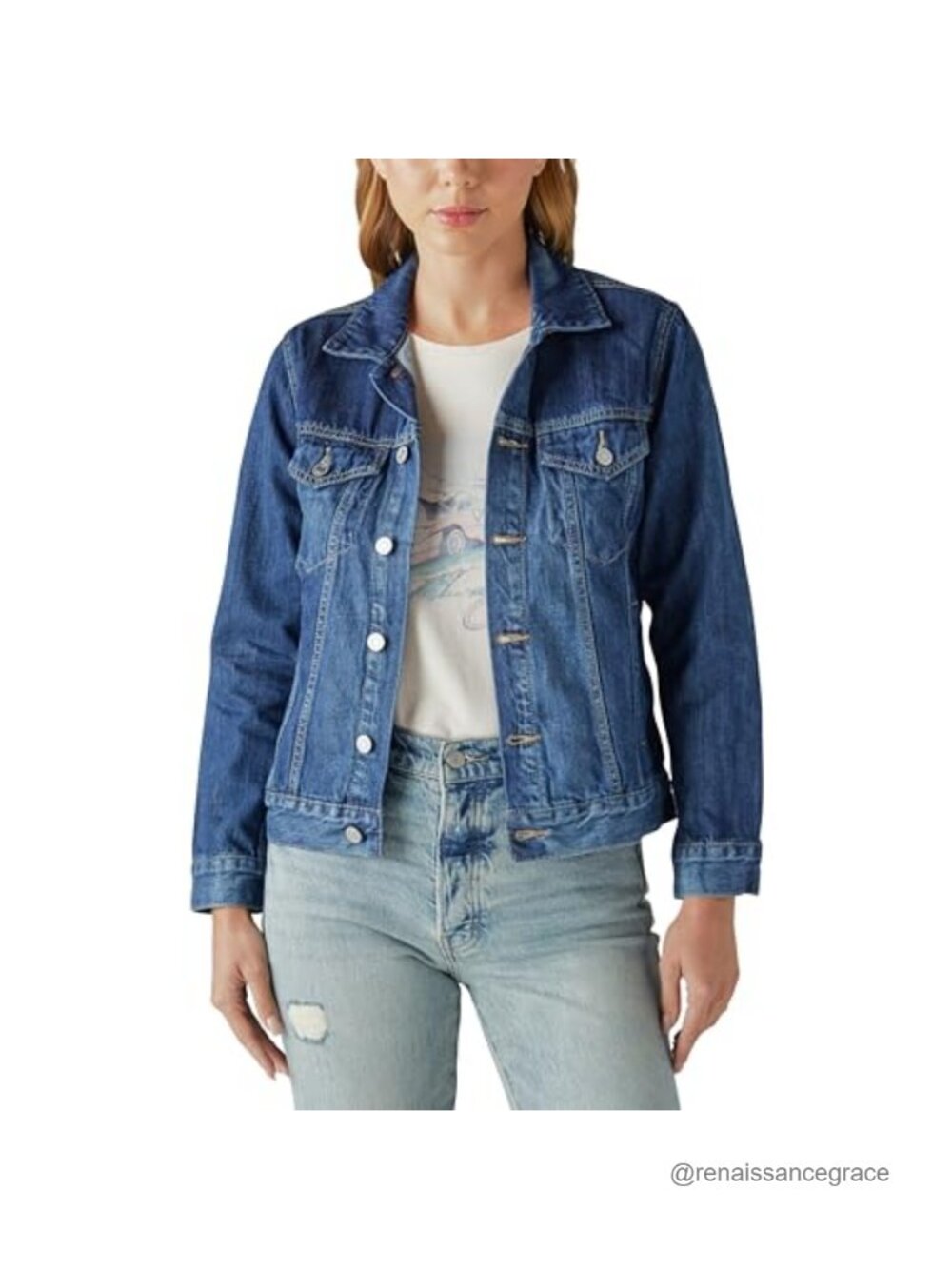 Tomboy Trucker Denim Jacket Button Up Chest Pockets Cotton